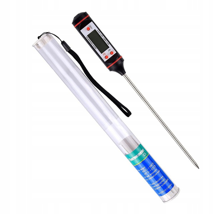 Elektronický teplomer s sondou na mäso s LCD displejom a puzdrom