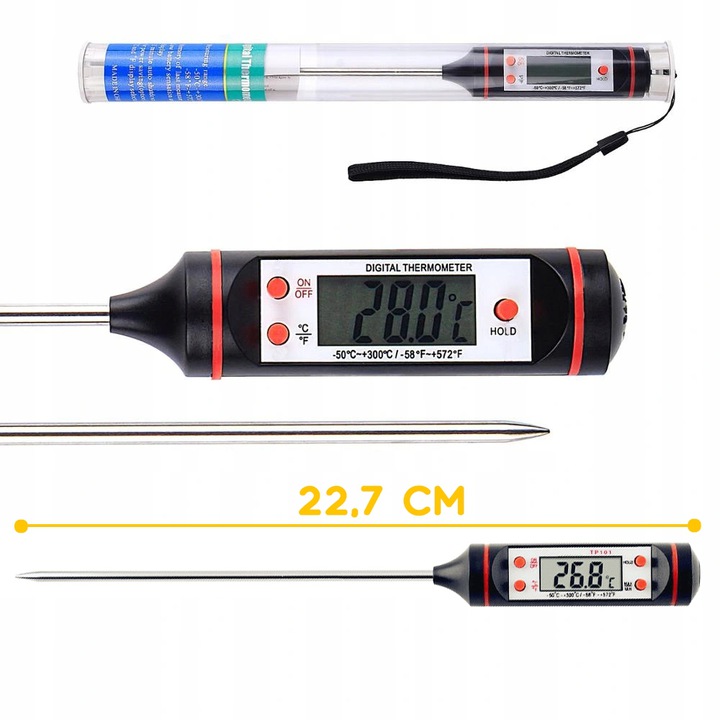 Elektronický teplomer s sondou na mäso s LCD displejom a puzdrom
