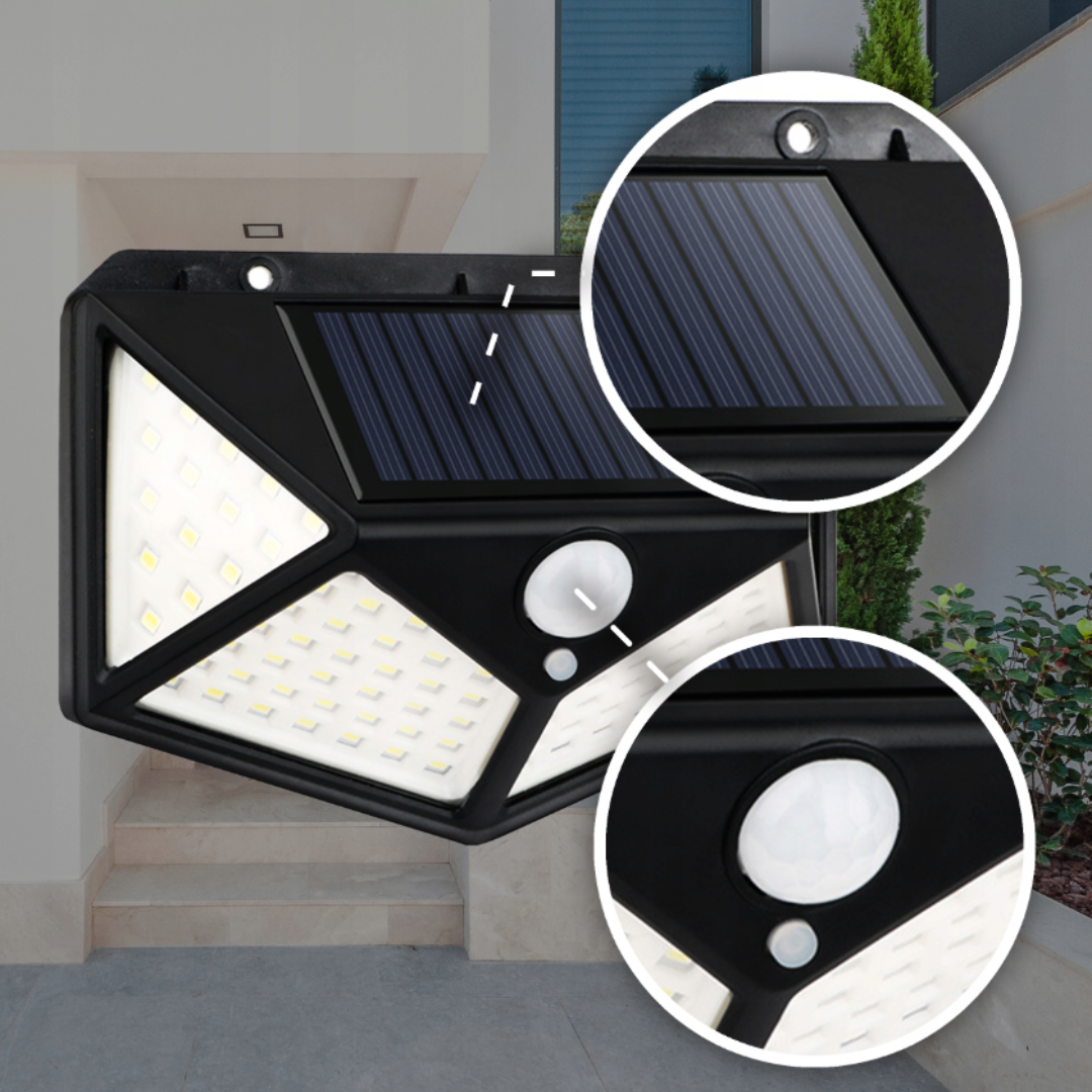Solárna LED nástenná lampa s pohybovým senzorom, čierna