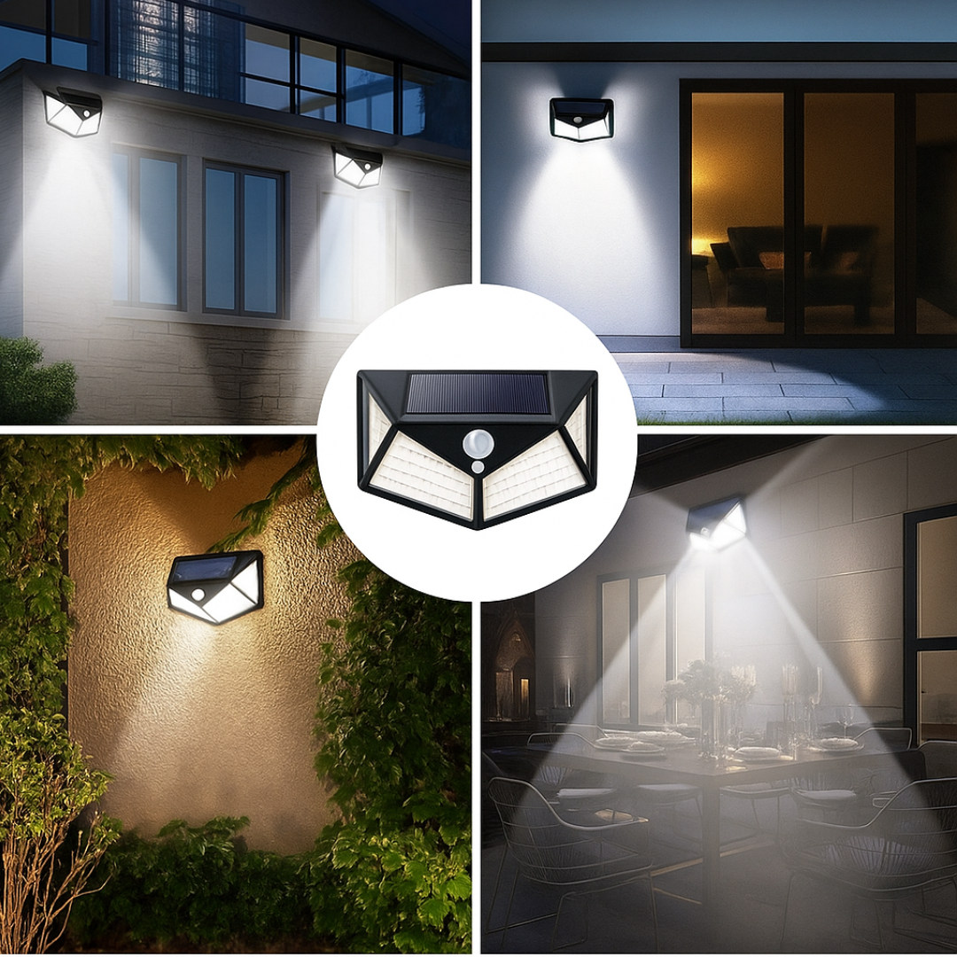 Solárna LED nástenná lampa s pohybovým senzorom, čierna