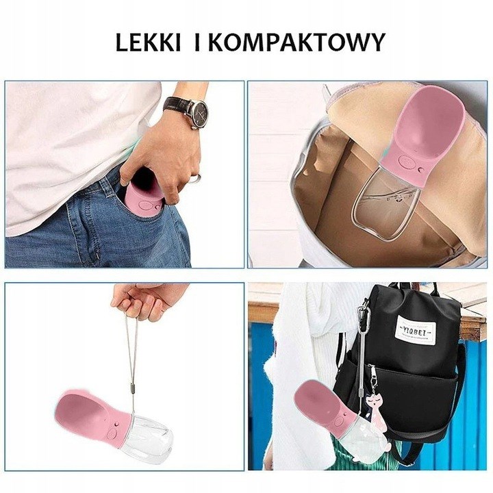 Prenosná fľaša na vodu pre psov 350 ml – Ružová, Biela, Modrá
