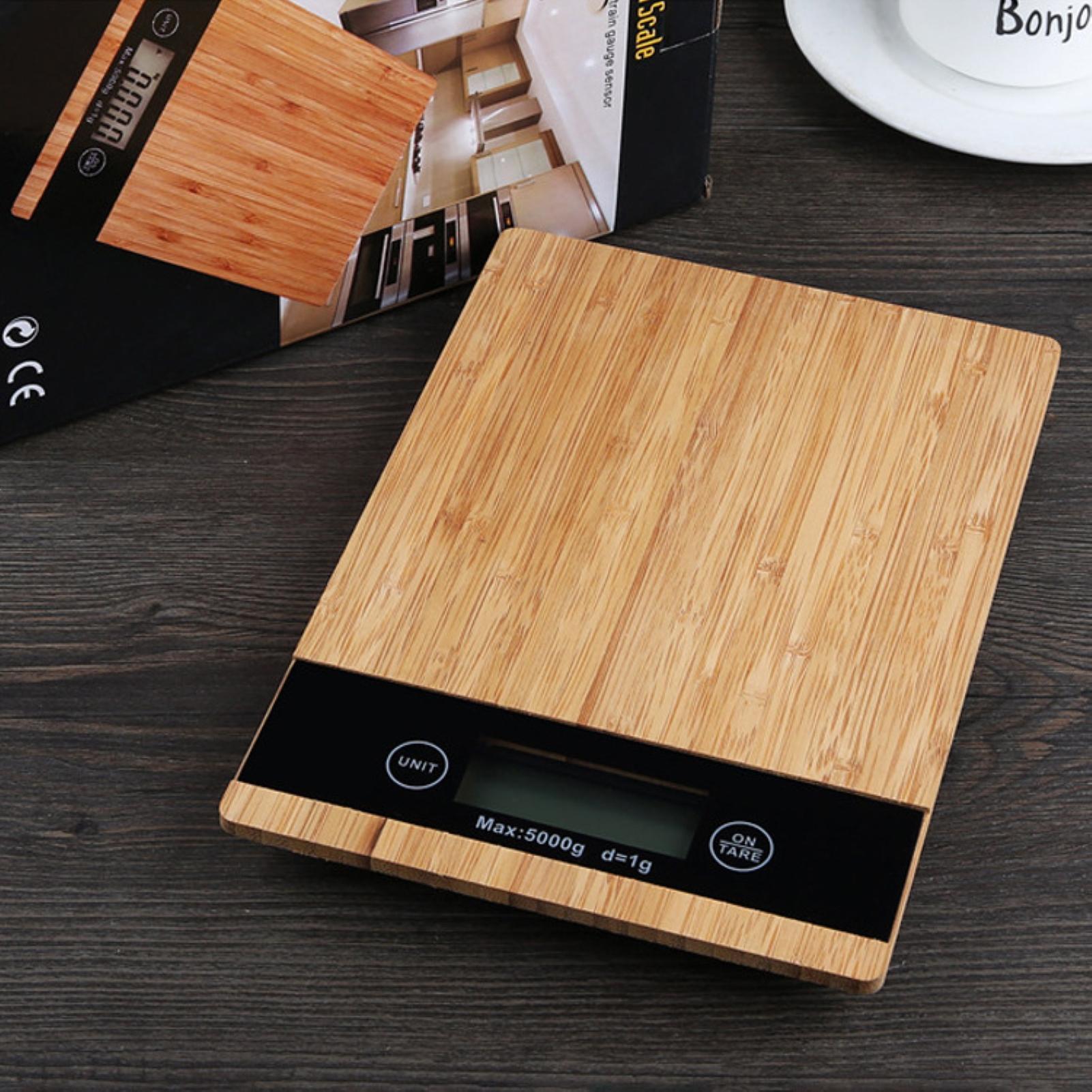 Elektronická LCD kuchynská váha z bambusu do 5 kg