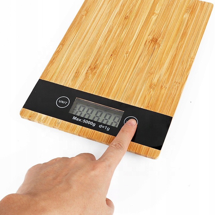 Elektronická LCD kuchynská váha z bambusu do 5 kg