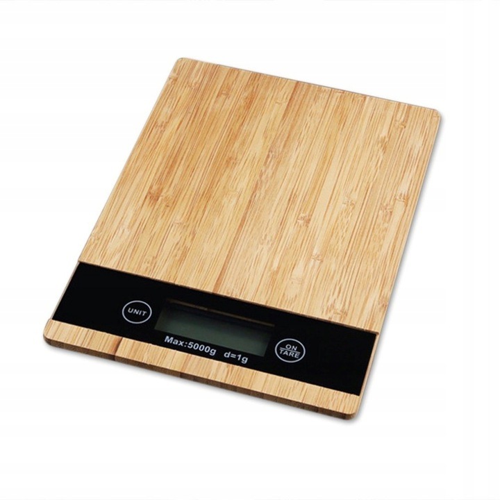 Elektronická LCD kuchynská váha z bambusu do 5 kg