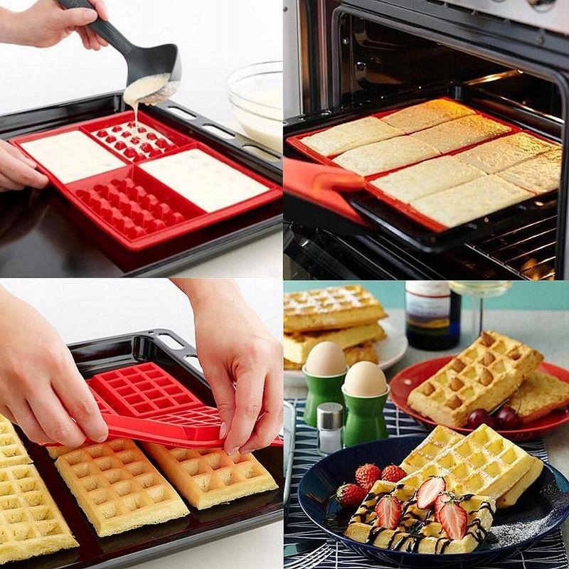 Viacúčelová silikónová forma na wafle a snacky – plech na pečenie s 4 sekciami