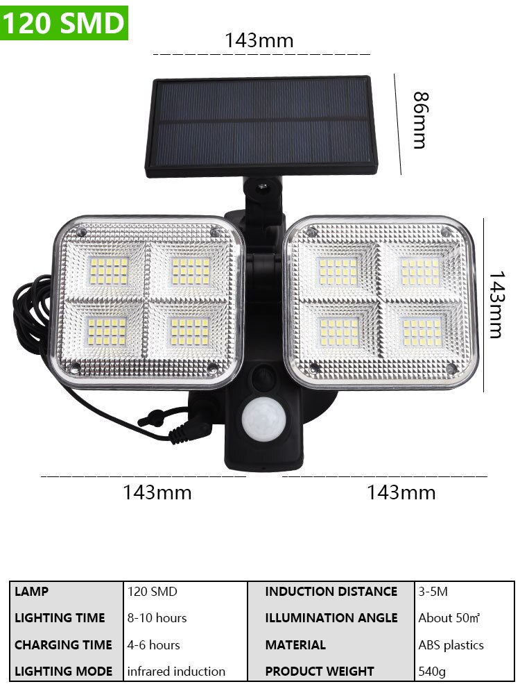 Solárna lampa 120 LED s pohybovým senzorom