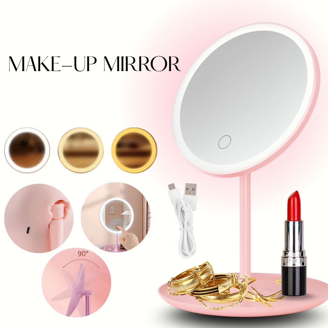 Kozmetické zrkadlo na make-up s trojfarebným LED osvetlením