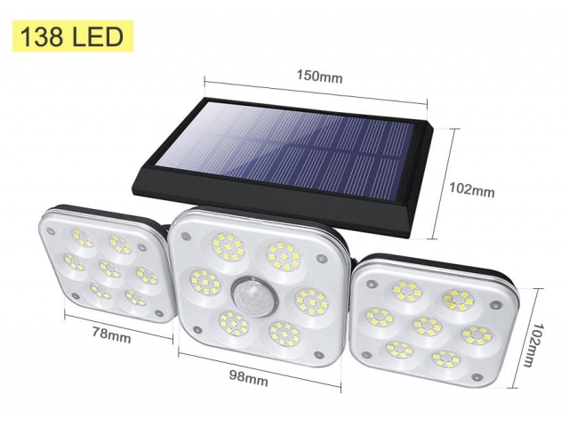 Solárna lampa s 138 LED diódami a pohybovým senzorom