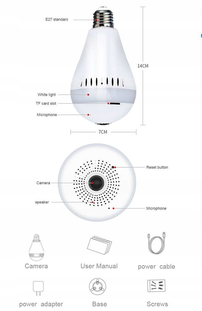 360° Smart žiarovka s kamerou a WiFi a obojsmerným audio – 2MP HD dohľad