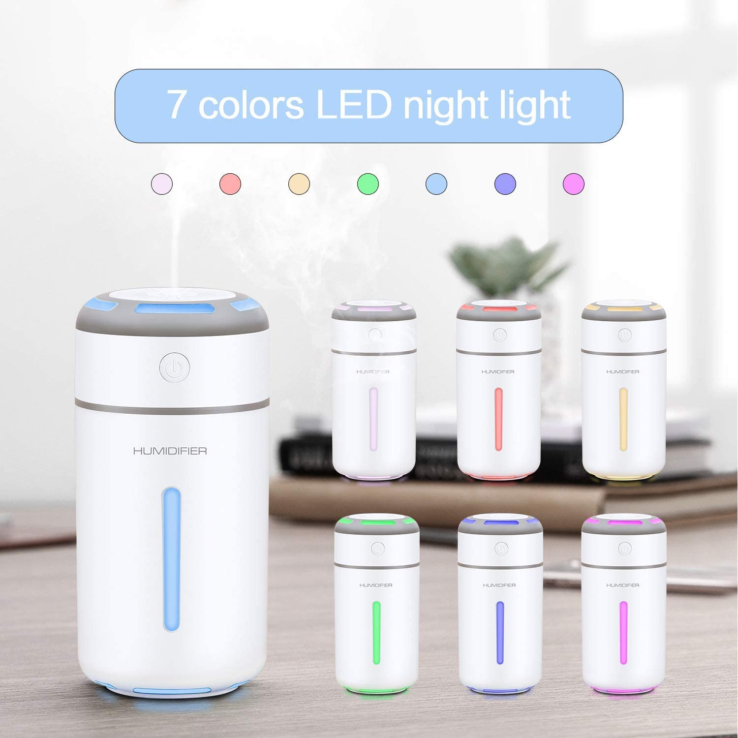Prenosný 230ml zvlhčovač vzduchu do auta a LED čistič - rôzne farby