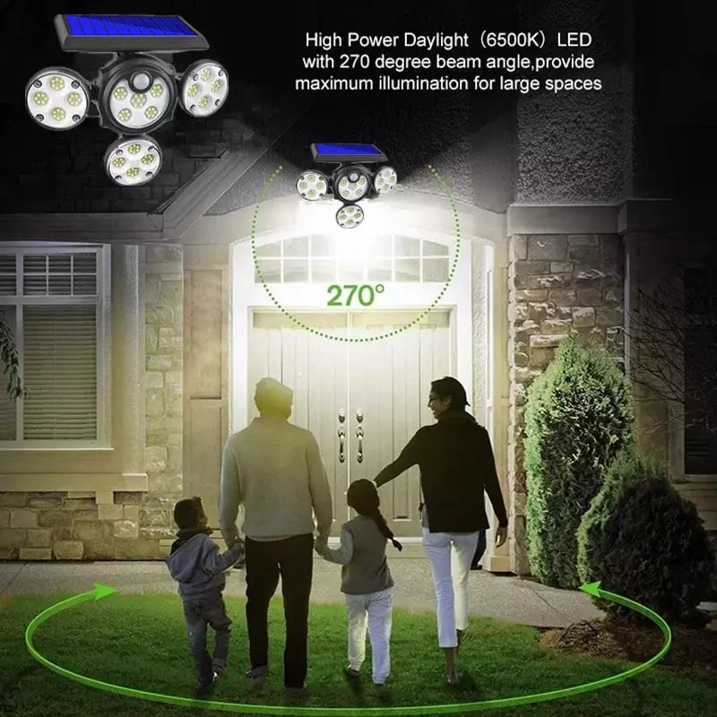 Solárna nástenná lampa 103 LED so štyrmi hlavami 25W