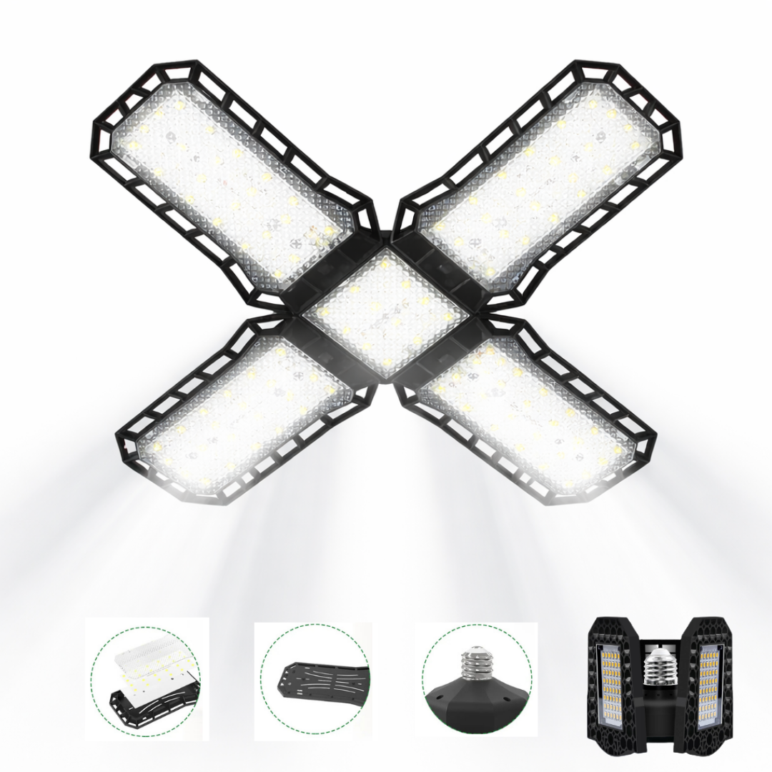 Skladacia LED lampa s vysokým výkonom do garáže, skladu a dielne