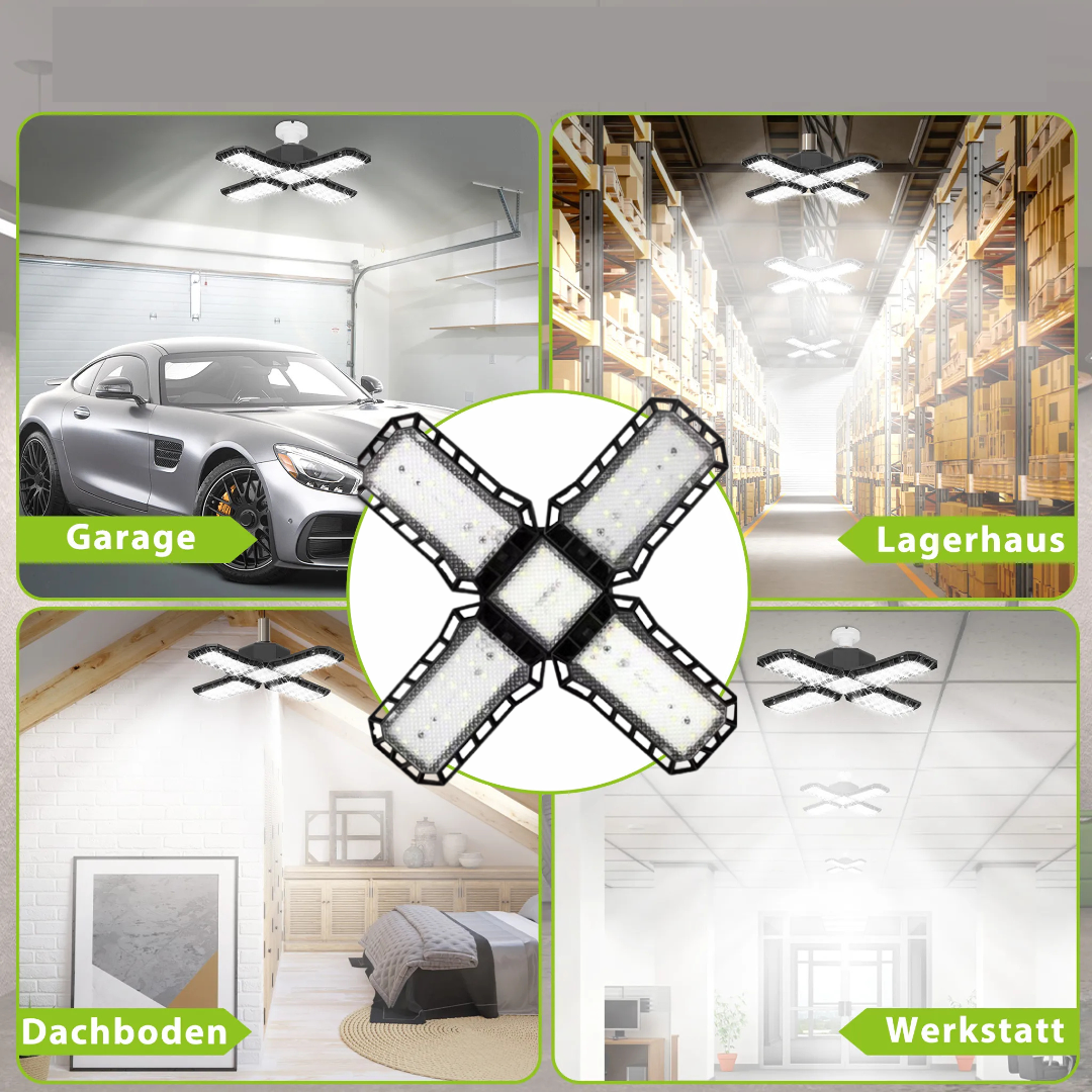 Skladacia LED lampa s vysokým výkonom do garáže, skladu a dielne