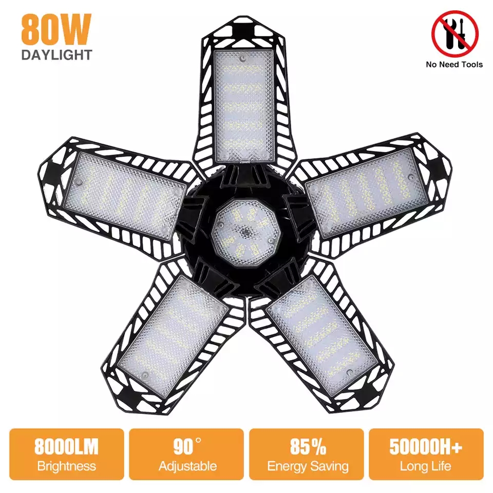 Skladacia LED lampa s vysokým výkonom do garáže, skladu a dielne