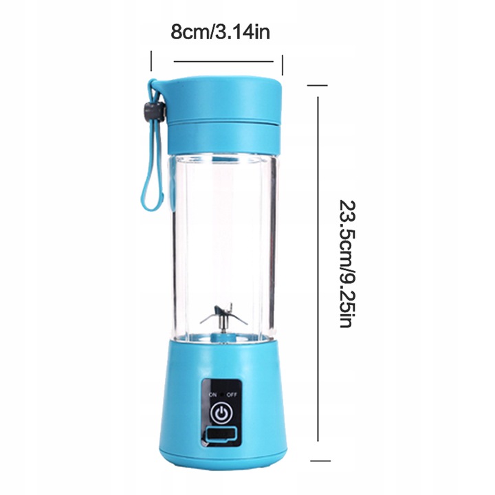 Prenosný mixér pre turistov, USB, batéria, 380 ml