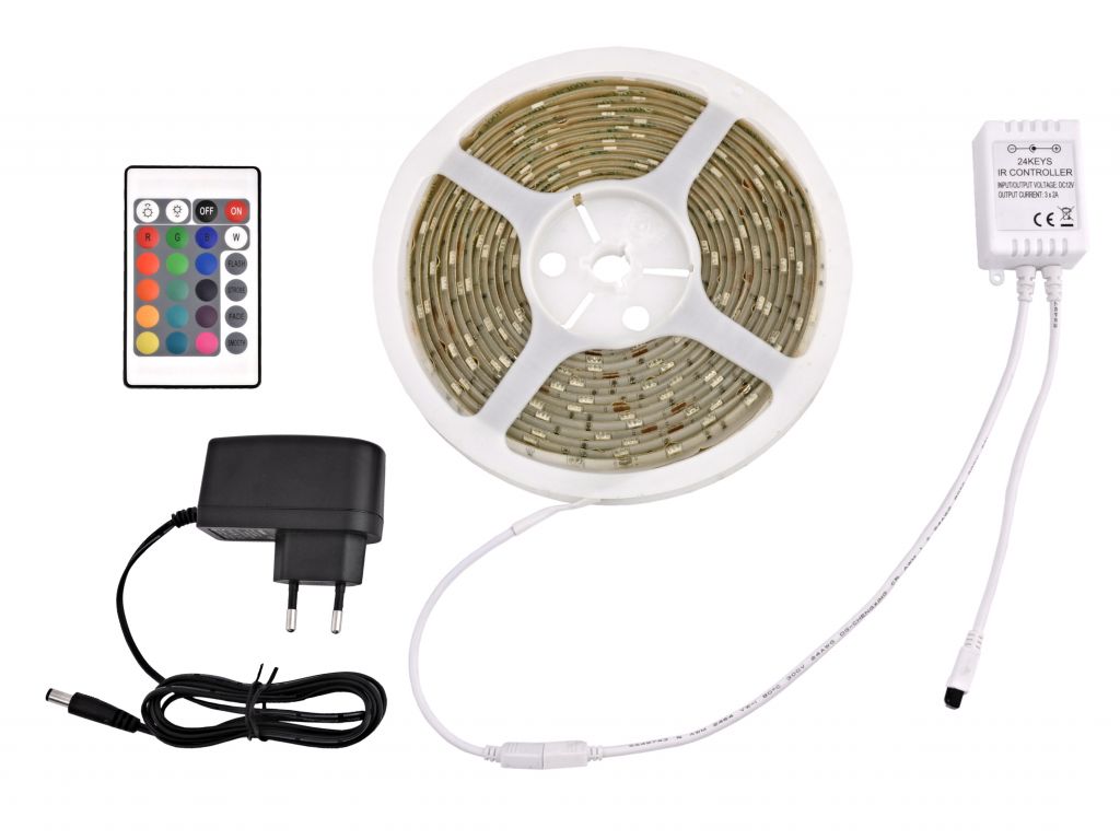 SMD LED pásik 5m RGB s napájaním a diaľkovým ovládaním
