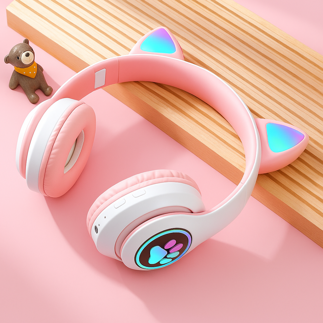 Bezdrôtové Bluetooth slúchadlá s mačacími ušami a LED