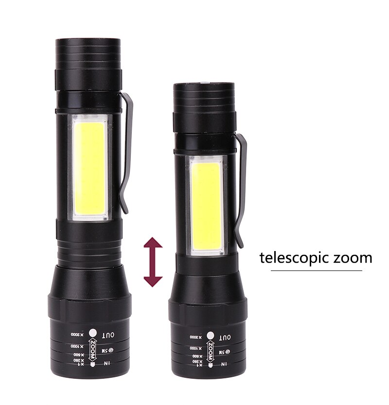 Taktická baterka COB so zoomom XML T6 USB