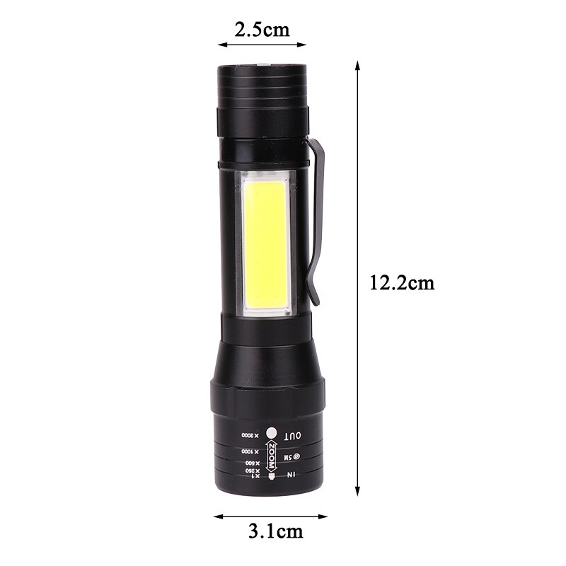 Taktická baterka COB so zoomom XML T6 USB