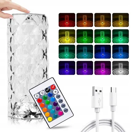 Kryštálová diamantová lampa s ružovým efektom, USB + diaľkové ovládanie