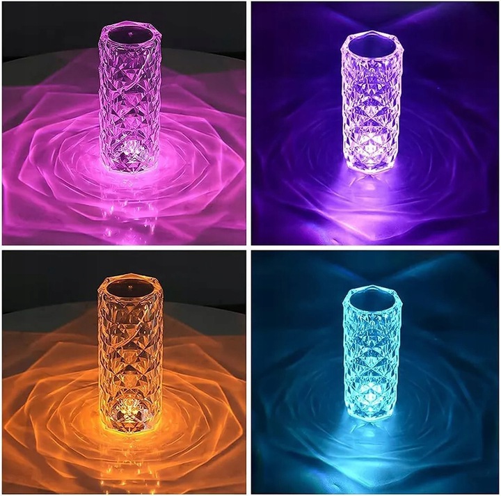 Kryštálová diamantová lampa s ružovým efektom, USB + diaľkové ovládanie
