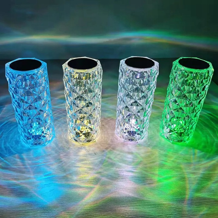Kryštálová diamantová lampa s ružovým efektom, USB + diaľkové ovládanie