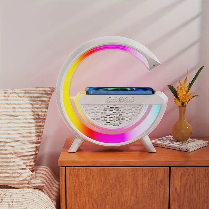 LED lampa s QI nabíjačkou a Bluetooth reproduktorom