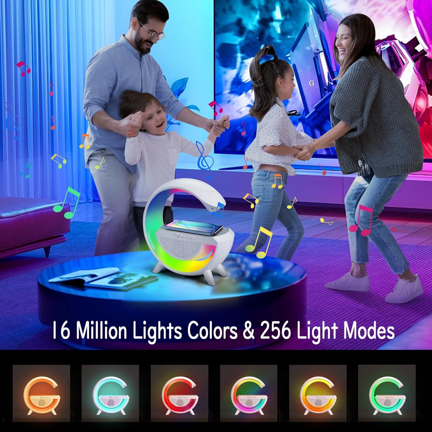LED lampa s QI nabíjačkou a Bluetooth reproduktorom