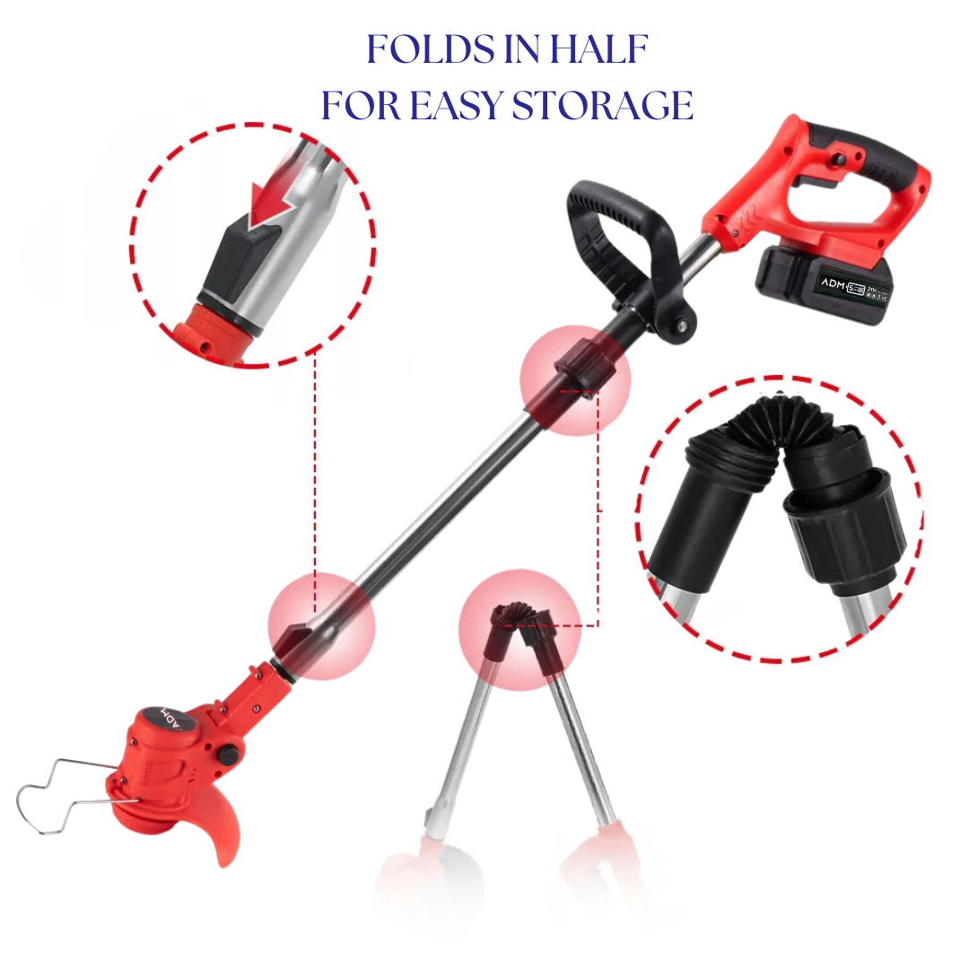 Bezdrôtový skladací trimmer na trávu + 2 batérie